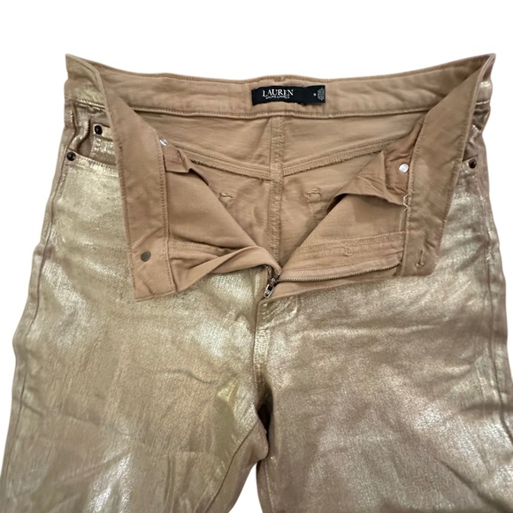 Ralph Lauren | Black Label High Rise Straight Ankle Gold Shimmer Jeans - Size 14 - Picture 4 of 11